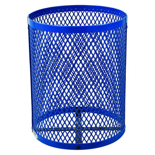 Picture of Outdoor Diamond Steel Trash Can, Rain Bonnet Lid, 36 gal, Blue