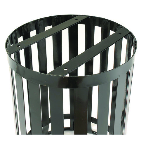Picture of Outdoor Slatted Steel Trash Can, 36 gal, Black