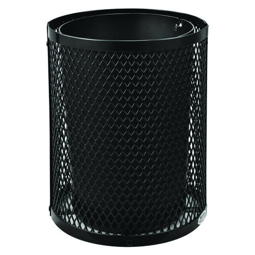 Picture of Outdoor Diamond Steel Trash Can, Rain Bonnet Lid, 36 gal, Black