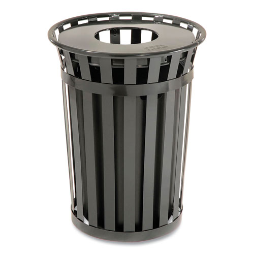 Picture of Outdoor Slatted Steel Trash Can, 36 gal, Black