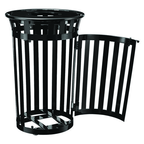 Picture of Outdoor Slatted Steel Trash Can, With Access Door, 36 gal, Steel Black