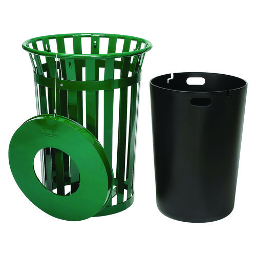 Picture of Outdoor Slatted Steel Trash Can, 36 gal, Green