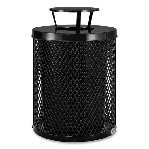 Picture of Outdoor Diamond Steel Trash Can, Rain Bonnet Lid, 36 gal, Black