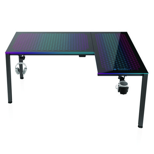 Picture of RGB LED Lights Glass Gaming Desk, 60" x 40.25" x 30", Black