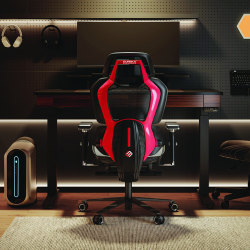 Picture of Typhon Hybrid Chair, Supports Up to 220 lb, 18.5" to 22.05" Seat Height, Black Mesh Seat, Black/Red Mesh Back, Black Base