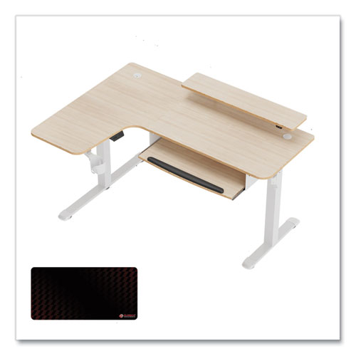 Picture of L-Shaped Standing Desk with Keyboard Tray, Left Desk, 61.25" x 43.25" x 34.38" to 52.88", Maple White/White