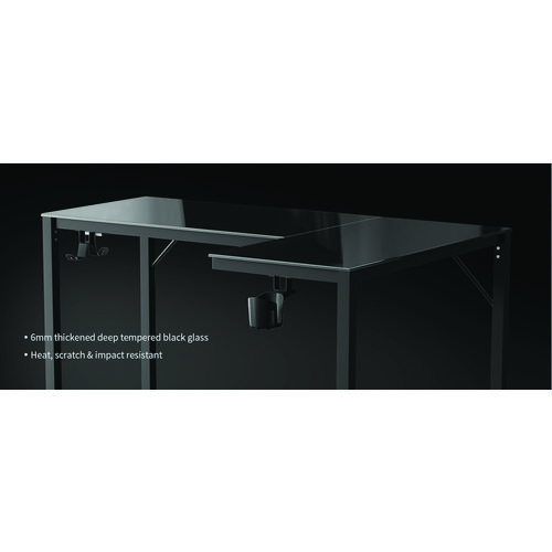 Picture of RGB LED Lights Glass Gaming Desk, 60" x 40.25" x 30", Black