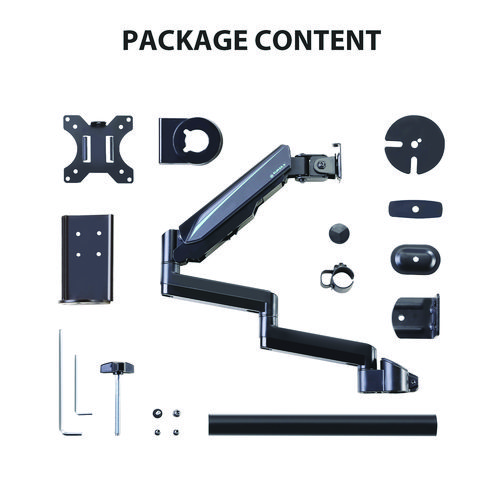 Picture of Single Monitor Arm, For 32" Monitors, 90 deg Rotation, 35 deg Tilt, 360 deg Pan, Black, Supports 17.6 lbs