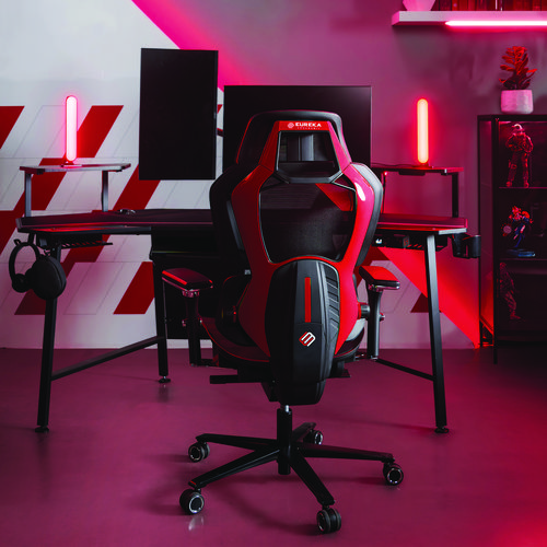 Picture of Typhon Hybrid Chair, Supports Up to 220 lb, 18.5" to 22.05" Seat Height, Black Mesh Seat, Black/Red Mesh Back, Black Base