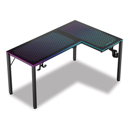 Picture of RGB LED Lights Glass Gaming Desk, 60" x 40.25" x 30", Black
