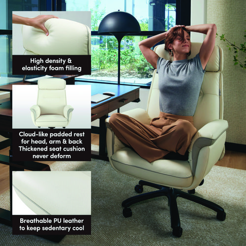 Picture of Royal Executive Office Chair, Support up to 300 lb, 19.46"-22.26" Seat Height, White PU Leather Seat, White Faux Leather Back