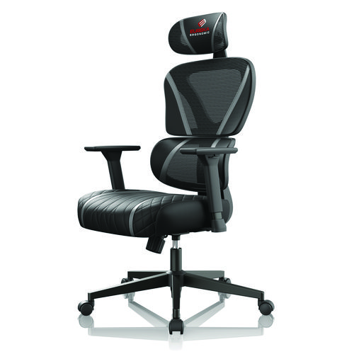 Picture of Norn Ergonomic Chair, Supports Up to 275 lb, 18.11" to 22.04" Seat Height, Black/Gray Mesh Seat/Back, Black Base