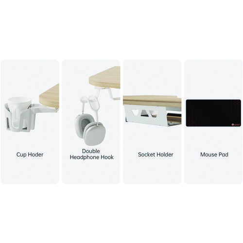 Picture of L-Shaped Standing Desk with Keyboard Tray, Right Desk, 61.25" x 43.25" x 34.38" to 52.88", Maple White/White