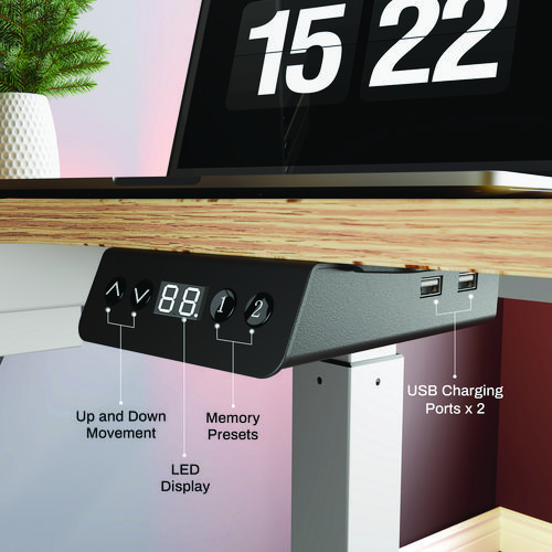 Picture of L-Shaped Standing Desk with Keyboard Tray, Left Desk, 61.25" x 43.25" x 34.38" to 52.88", Maple White/White