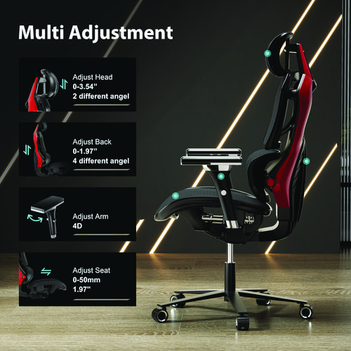 Picture of Typhon Hybrid Chair, Supports Up to 220 lb, 18.5" to 22.05" Seat Height, Black Mesh Seat, Black/Red Mesh Back, Black Base