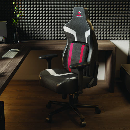 Picture of Python II Ergonomic Chair, Supports up to 300 lb, 18.88" to 22.83" Seat Height, Black Fabric Seat, Black/Red Fabric Back