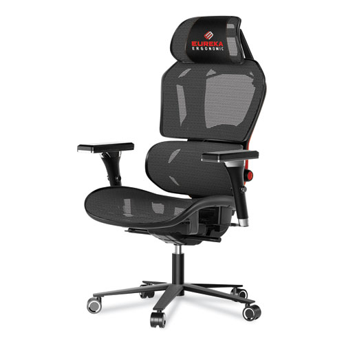 Picture of Typhon Hybrid Chair, Supports Up to 220 lb, 18.5" to 22.05" Seat Height, Black Mesh Seat, Black/Red Mesh Back, Black Base