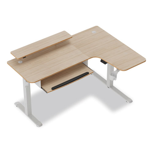 Picture of L-Shaped Standing Desk with Keyboard Tray, Right Desk, 61.25" x 43.25" x 34.38" to 52.88", Maple White/White