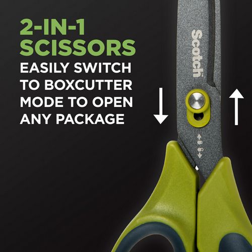 Picture of Non-Stick Unboxing Scissors, 8" Long, 2.7" Cut Length, Straight Green/Black Handle