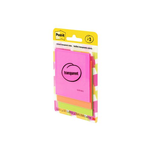 Picture of Transparent Notes, Unruled, 2.88" x 2.88", Assorted Transparent Colors, 36 Sheets/Pad, 3 Pads/Pack