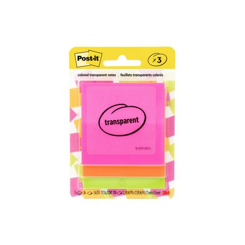 Picture of Transparent Notes, Unruled, 2.88" x 2.88", Assorted Transparent Colors, 36 Sheets/Pad, 3 Pads/Pack