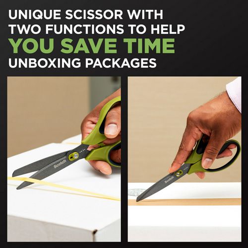 Picture of Non-Stick Unboxing Scissors, 8" Long, 2.7" Cut Length, Straight Green/Black Handle