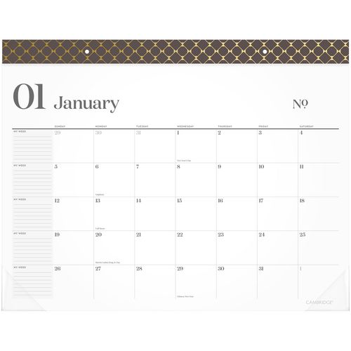 Picture of WorkStyle Monthly Desk Pad Calendar, 21.75 x 17, White Sheets, Brown/Gold Headband, Clear Corners, 12-Month (Jan-Dec): 2025
