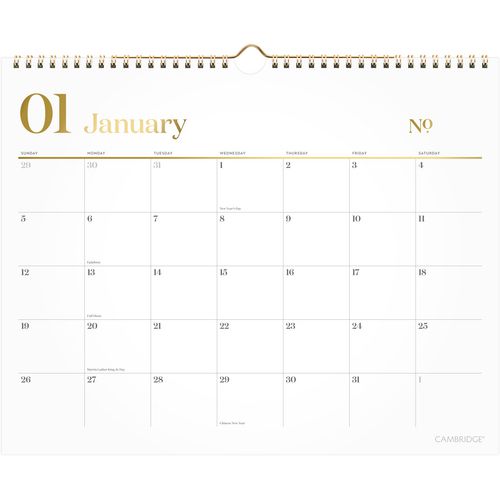 Picture of WorkStyle Monthly Wall Calendar, 15 x 12, White/Gold Sheets, 12-Month (Jan to Dec): 2025
