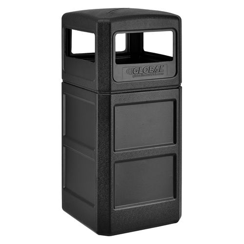 Picture of Square Plastic Waste Receptacle, Dome Lid with Open Sides, 42 gal, Black