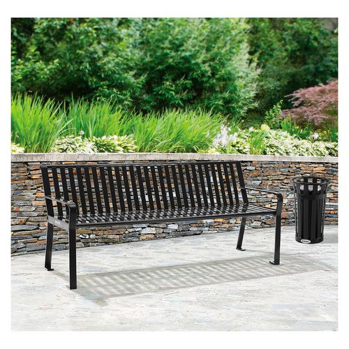 Picture of Steel Slat Benches with Back, 72" x 26" x 31", Black Seat/Back, Black Base