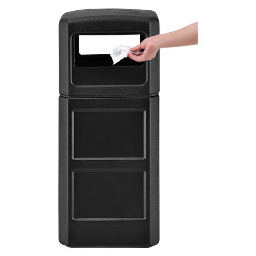 Picture of Square Plastic Waste Receptacle, Dome Lid with Open Sides, 42 gal, Black