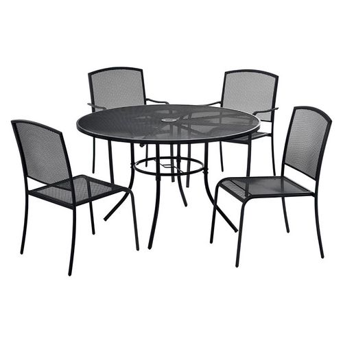 Picture of Interion Mesh Cafe Table and Chair Sets, Round, 48" Dia x 29"h, Black Top, Black Base/Legs