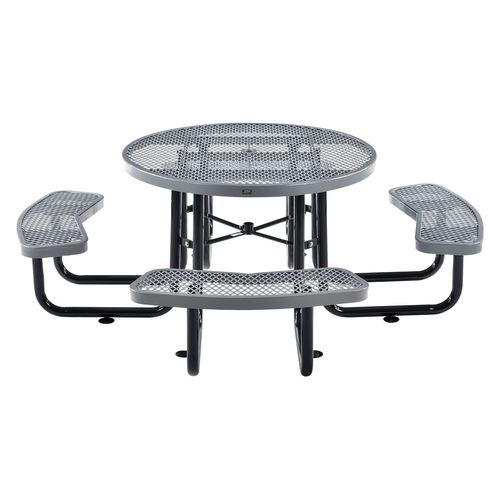 Picture of Expanded Steel Picnic Table, Round, 46" Dia x 29.5"h, Gray Top, Gray Base/Legs