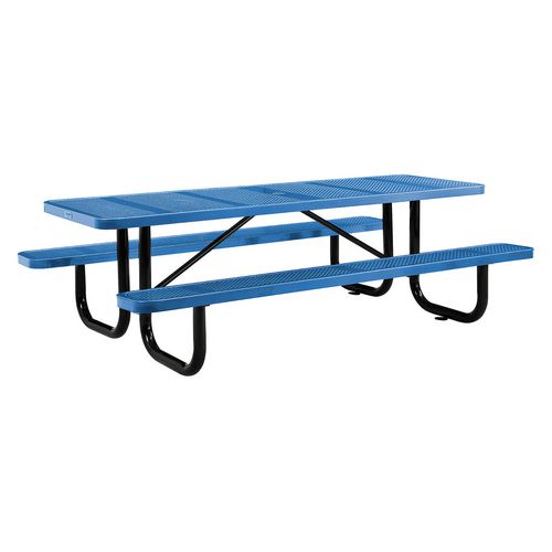 Picture of Perforated Steel Picnic Table, Rectangular, 72 x 62 x 29.5, Blue Top, Blue Base/Legs