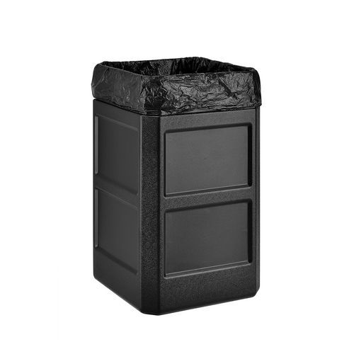 Picture of Square Plastic Waste Receptacle, Dome Lid with Open Sides, 42 gal, Black