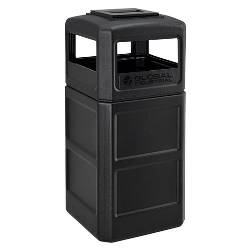 Picture of Square Plastic Waste Receptacle, Ashtray Lid with Open Sides, 42 gal, Black