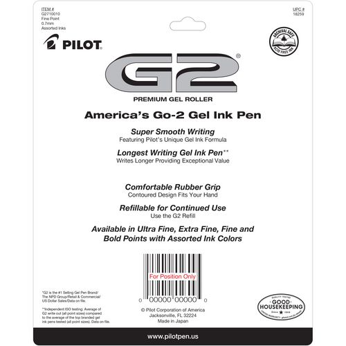 Picture of G2 Premium Gel Pen, Retractable, Fine 0.7 mm, Assorted Ink/Barrel Colors, 10/Pack