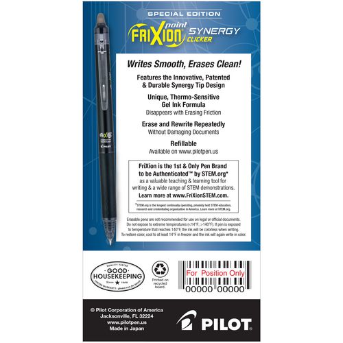 Picture of FriXion Synergy Clicker Erasable Gel Pen, Retractable, Extra-Fine 0.5 mm, Black Ink, Black/Smoke Barrel, Dozen