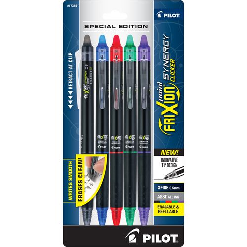 Picture of FriXion Synergy Clicker Erasable Gel Pen, Retractable, Extra-Fine 0.5 mm, Assorted Ink/Barrel Colors, 5/Pack