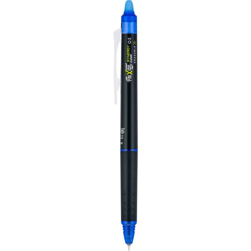 Picture of FriXion Synergy Clicker Erasable Gel Pen, Retractable, Extra-Fine 0.5 mm, Blue Ink, Black/Blue Barrel, Dozen