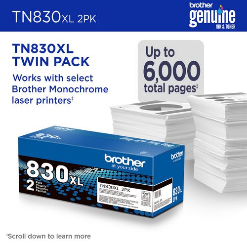 Picture of TN830XL High-Yield Toner, 3,000 Page-Yield, Black, 2/Pack