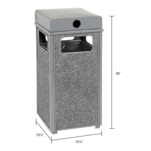 Picture of Stone Panel All Weather Trash Receptacle Urn, 12 gal, Steel, Gray