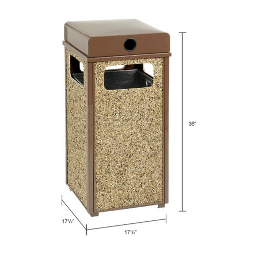 Picture of Stone Panel All Weather Trash Receptacle Urn, 24 gal, Steel, Brown