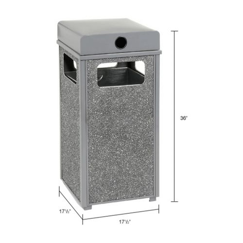 Picture of Stone Panel All Weather Trash Receptacle Urn, 24 gal, Steel, Gray
