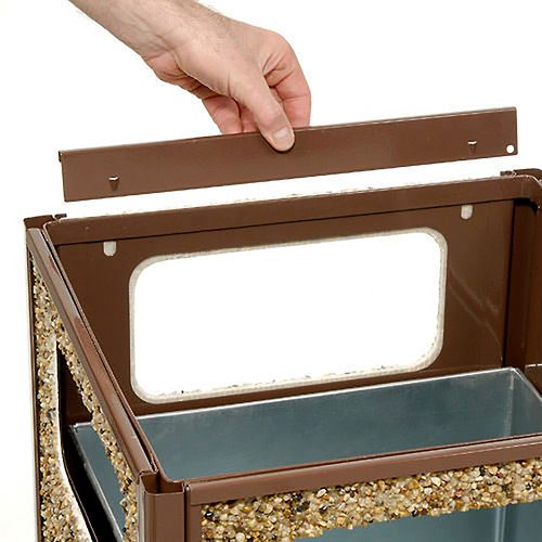 Picture of Stone Panel All Weather Trash Receptacle Urn, Open Ashtray Top, 24 gal, Steel, Brown
