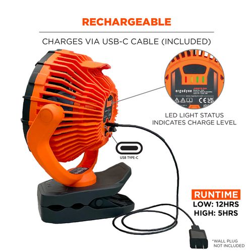 Picture of Chill-Its 6090 Rechargeable Portable Jobsite Fan, 9.5, Orange/Black