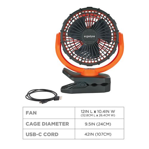 Picture of Chill-Its 6090 Rechargeable Portable Jobsite Fan, 9.5, Orange/Black