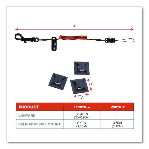 Picture of Squids 3151 Coil Lanyard Swivel Hook/Detachable Loop, Mini Adhesive Mount, 2 lb Max Working Capacity, 12" Long, Black/Orange