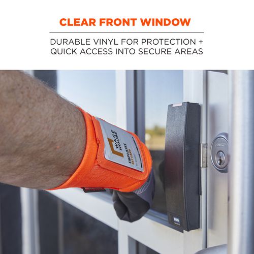 Picture of Squids 3388 Wrist ID/Badge Holder, Vertical, Orange, 3.5 x 5.5 Holder, 2.75 x 3.75 Insert