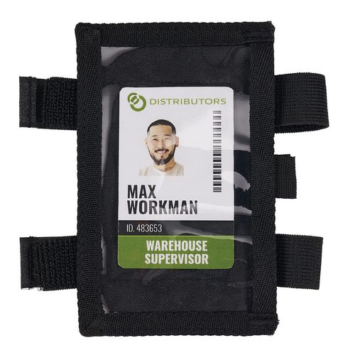 Picture of Squids 3390 Dual Band Arm ID/Badge Holder with Hook-and-Loop Closure, Vertical, Black, 3.75 x 5.75, 2.75 x 4.75 Insert